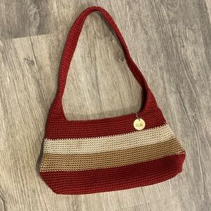 EUC Red and Tan Knit The Sam Shoulder Bag